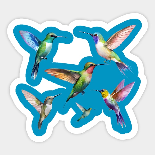 Colorful Hummingbirds in Flight Sticker by DonWillisJrArt